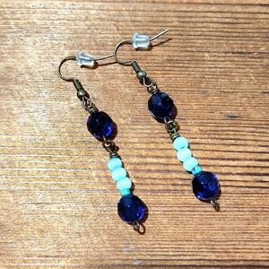*5 For $20***Dark Blue and Light Blue Beaded Dangle Ladies Earrings, Handmade